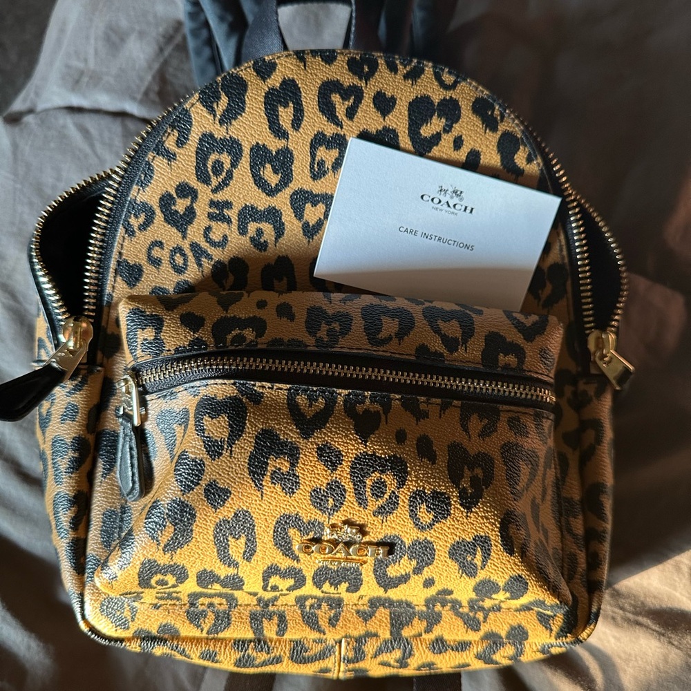 Coach Brown and Black Leopard Print Backpack